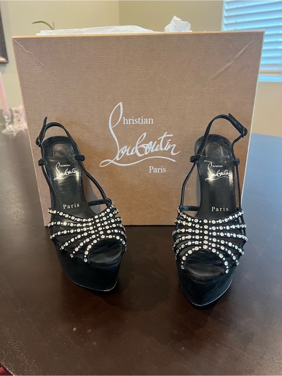 Christian Louboutin Shoes - Christian Louboutin Black Crystal-Strap Platform Sandals with Ankle Strap